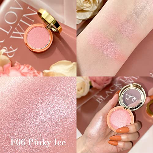 Oulac Pink Lumious Blush Makeup 2 In 1 Powdery Blush And Highlighter Shimmer Metallic Glow Shape And Highlight Face Cruelty Free And