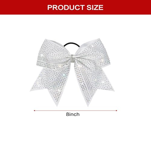 8 Large Glitter Cheer Bows Rhinestones Cheer Hair Bow White
