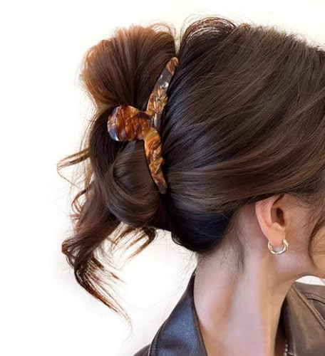 Wenlly Tortoise Shell Hair Claw Clip Non Slip Strong Hair Barrettes 4.3 Inch Cellulose Acetate Hair Jaw Clips Brown