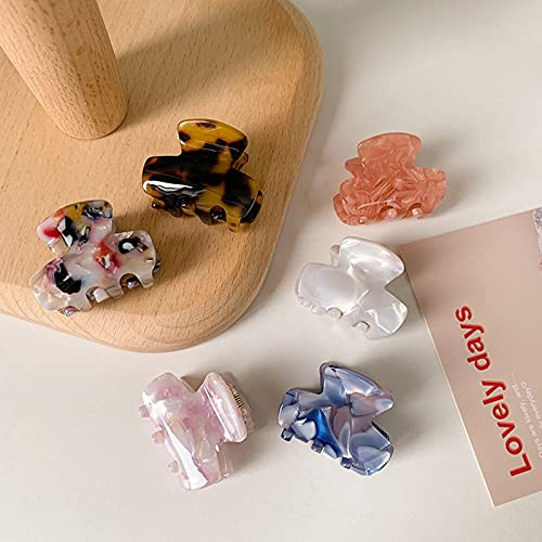 6 Pcs Vintage Mini Tortoise Cellulose Acetate Leopard Print French Style Hair Claw Clips For Women Girls Assorted Colors