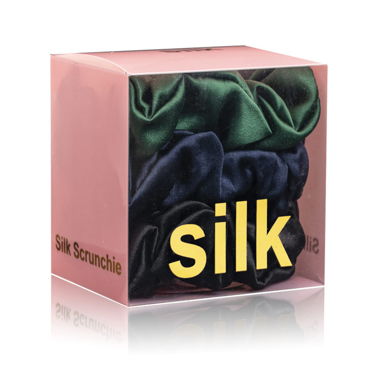 Silk Scrunchies For Hair 100 Percent Mulberry Silk Hair Ties 3 Pack Black Navy Blue Emerald