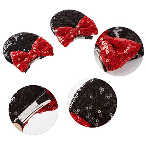 Nuolich 2Pairs Mouse Ears Hair Bow Clips Women Party Hair Accessories Red