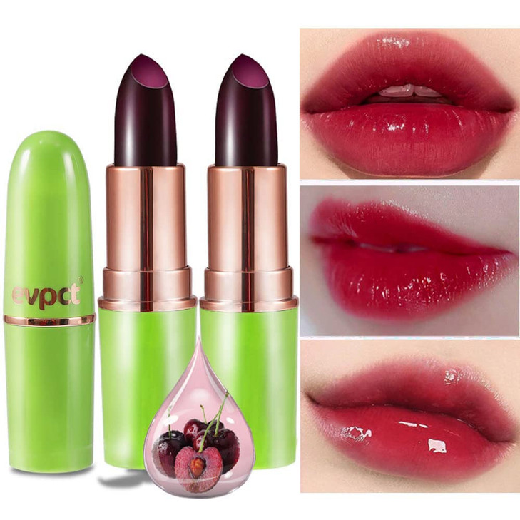 Evpct 2Pcs Black Red Cherry Magic Mood Color Changing Lipstick Long Lasting 24 Hours Original For Women Ph Color Change Changing Jelly