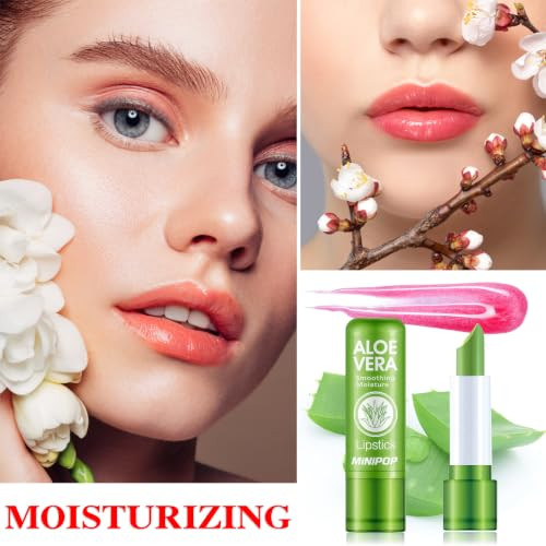 Wyblzpxz 3 Pcs Aloe Vera Lipstick Long Lasting Lip Care Nutritious Plumper Lip Balm Moisturizer Magic Temperature Color Change Lip Gloss
