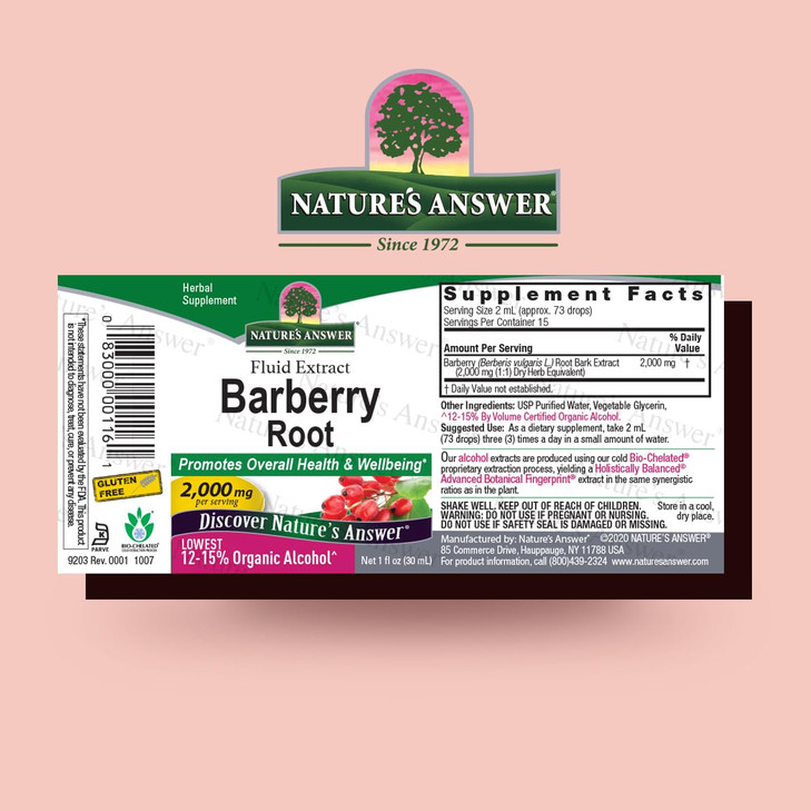Nature's Answer Barberries Dried Organic Barberry Root 1 Ounce - Barberry Supplements with Berberine, Organic Low Alcohol, Gluten Free, Kosher, Fluid