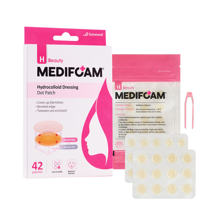 Medifoam H Beauty Hydrocolloid Pimple Patch 42 Count With Tweezer