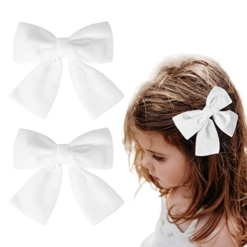 2Pcs Velvet Hair Bows White Hair Ribbon Clips 4 Big Fall Alligator Clips Hair Accessories For Women Girls Toddlers Kids Baby