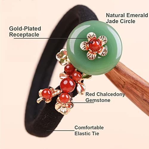 Ezindraw Green Jade Hair Tie Japanese Style Ponytail Holder Hair Elastic Rope For Hanfu Dress Chinese Hair Scrunchie Vintage Jade Donut