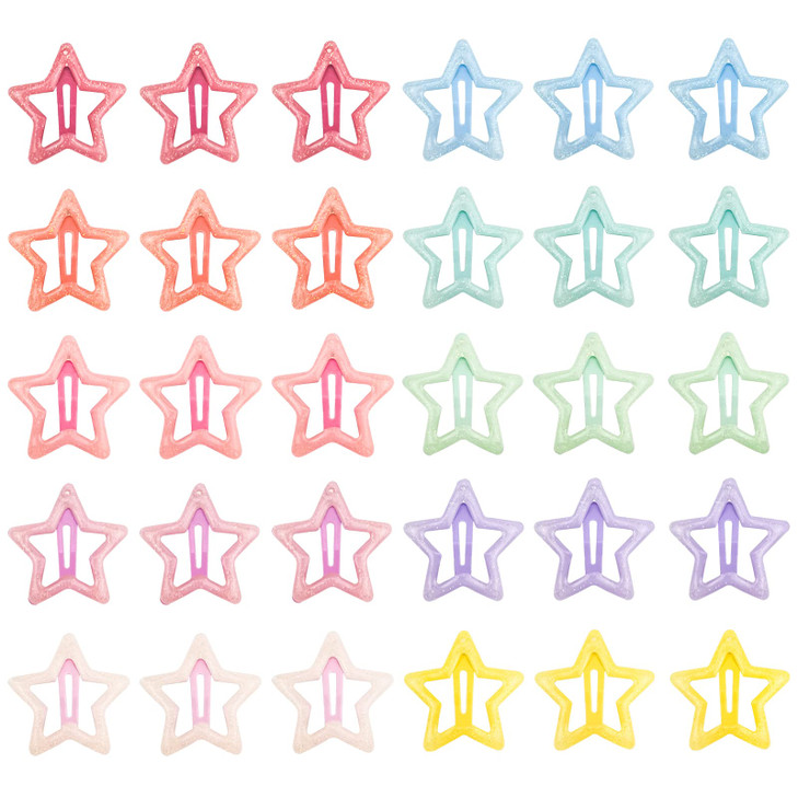 30 Pack Star Snap Hair Clips Non Slip Toddlers Colorful Cute Lovely Metal Hair Barrettes Hair Accessories For Women Girls Style 4