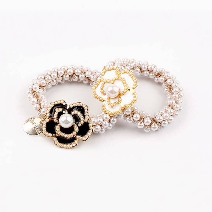 Ailison Camellia Pearl Hair Ties 2 Pcs High Elastic Hair Rope Women S Braided Hair Ties High Ponytail Holders