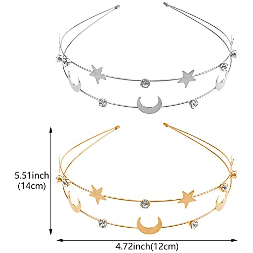 Aswewamt 2 Pcs Alloy Moon Five Pointed Star Headbands Bridal Hair Hoop Wedding Hair Accessories Ornaments For Elegant Women Girls