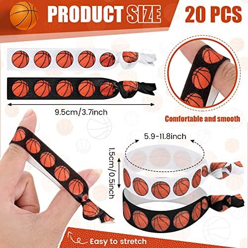 Hanaive 20 Pcs Basketball Hair Accessories Basketball Hair Ties Elastic Ponytail Holders No Crease Ribbon For Team Sport Party Orange