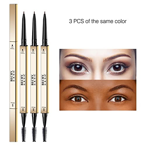 Eyebrow Pencil 3 Pcs Waterproof Long Lasting Microblading Dark Brown Brow Pencil Natural Eyebrow Makeup Ultra Slim Defining Eyebrow Pencils
