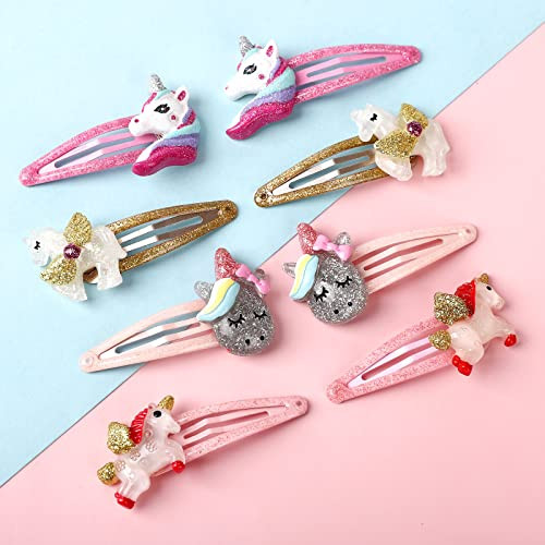8 Pcs Colorful Unicorn Snap Hair Clips No Sli Little Girls Toddlers Kids Hair Clips Assorted Colorful Unicorn Hair Pins For Birthday Party