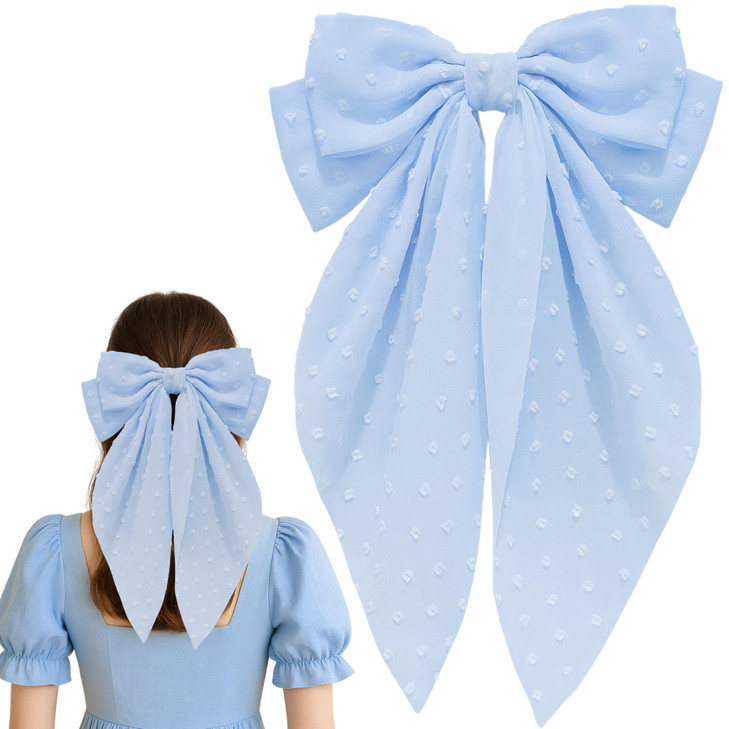 8 Inch Blue Hair Bows Barrettes For Women And Girls Large Satin Bow Hair Clip