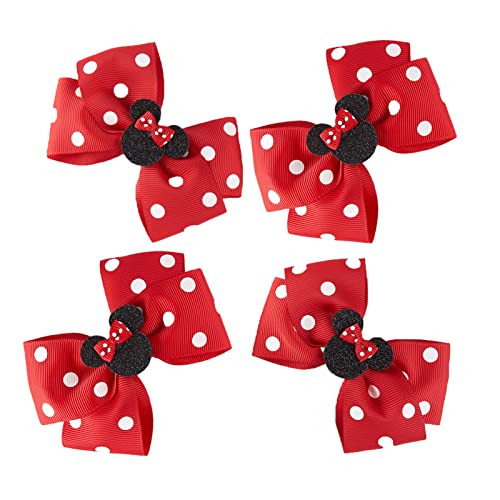 Fancheer 4Pcs Mouse Ears Bow Clips 4Inch Women Hair Accessories Red