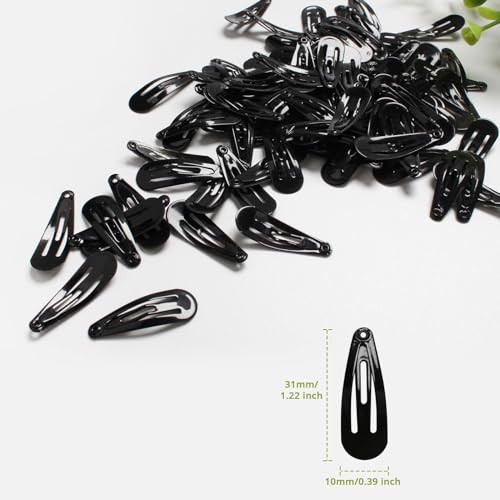 Mjiya 50 Pack Clips For Hair Black 1.2 Inch Barrettes Women Metal Snap Hair Clips Accessories