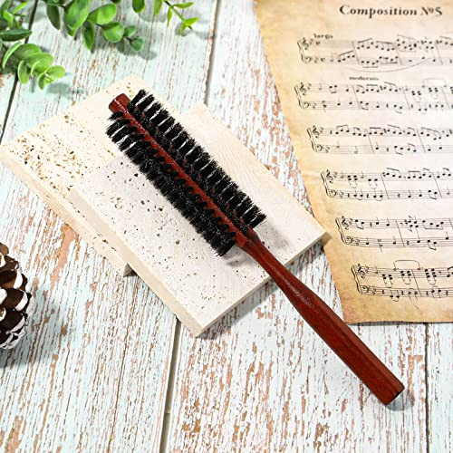 Small Boar Bristle Hair Brush Portable Round Natural Bristle Travel Brush With Wood Handle For Thin Or Short Hair Adding Volume Mini Beard