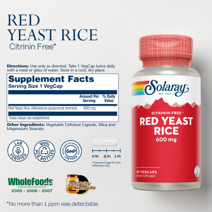 SOLARAY Red Yeast Rice, 600 mg, 45 Count