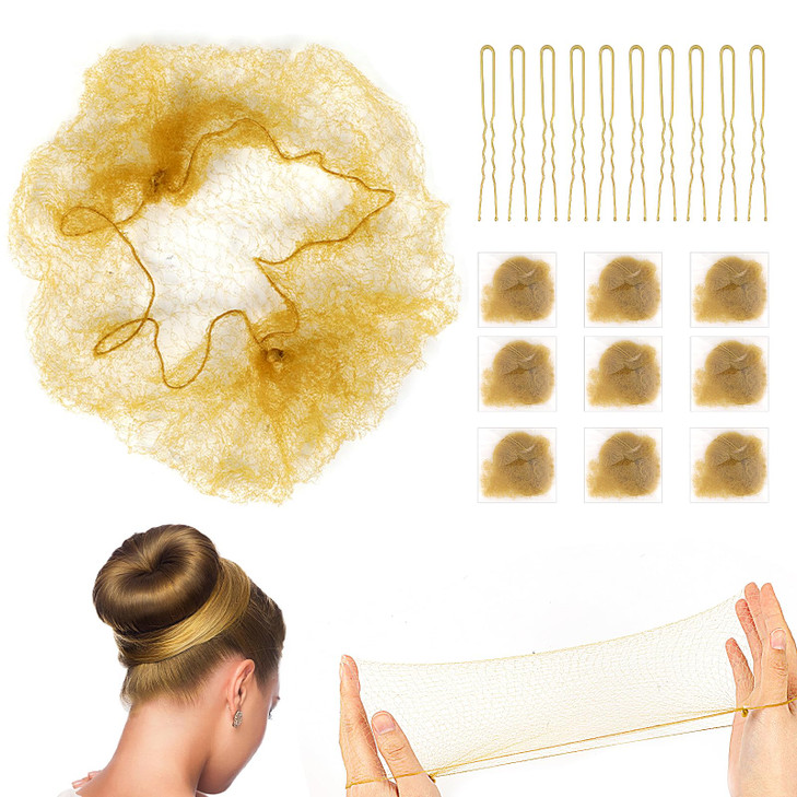 Blonde Ballet Bun Hair Net Set For Girls And Women 20 Elastic Mesh Invisible Hairnets With U Shaped Pins For Dance