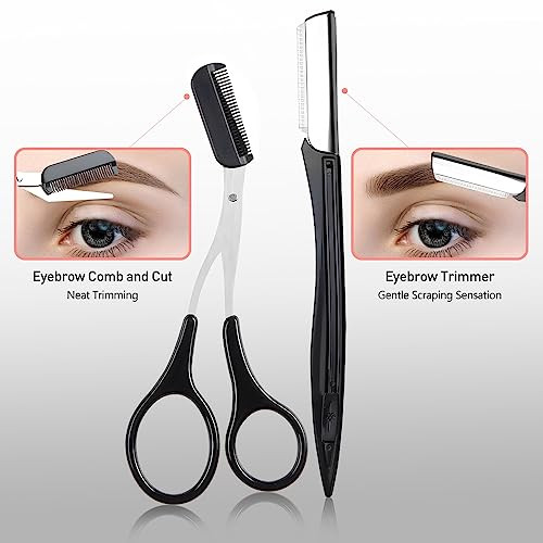 Kootinn Eyebrow Kit Grooming Scissors Razor Kit 4 In 1 Stainless Steel Set Kit For Women And Men Including Brow Razors Trimmer Brush Eyebrow