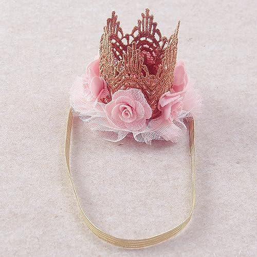 Nishine Lace Crown Headband For Baby Girls Birthday Party Photography Gift Pink