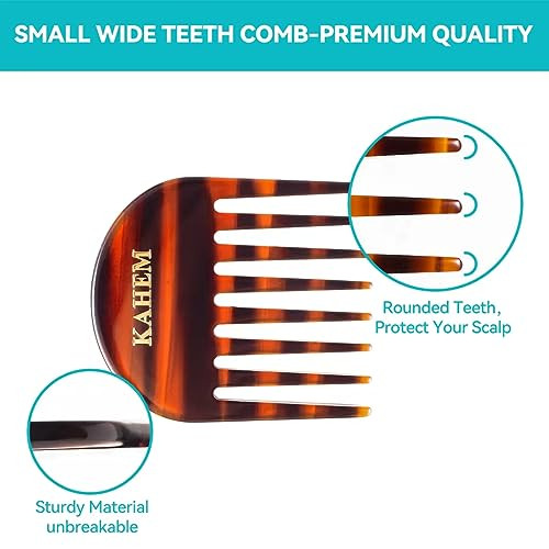 Kahem Handmade Small Wide Tooth Comb For Curly Hair Daily Hair Care Detangler Comb For Long And Short Hair Pocket Size Unbreakable 3.14Inch