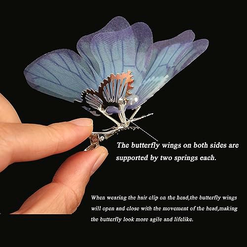 Blue Butterfly Medium Hair Clips Set 2 Pcs With Dangling Wings Beautiful Butterfly Hair Accessories For Women
