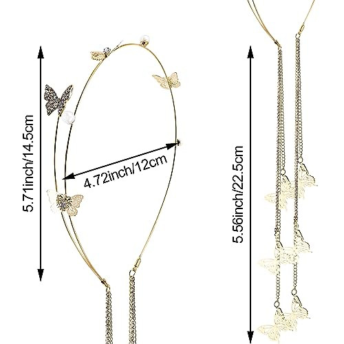 Donleeving Gold Wedding Butterfly Headband Crystal Tassel Headband For Women Sparkly Rhinestone Fake Earrings Hair Chain Hairhoop Hair