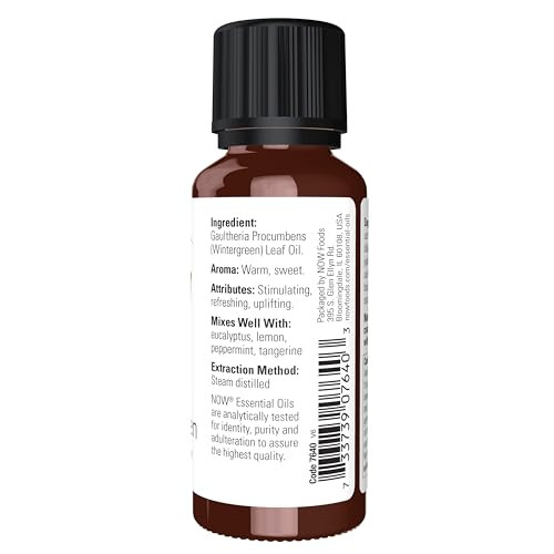NOW Essential Oils, Wintergreen Oil, Stimulating Aromatherapy Scent, Steam Distilled, 100% Pure, Vegan, Child Resistant Cap, 1-Ounce