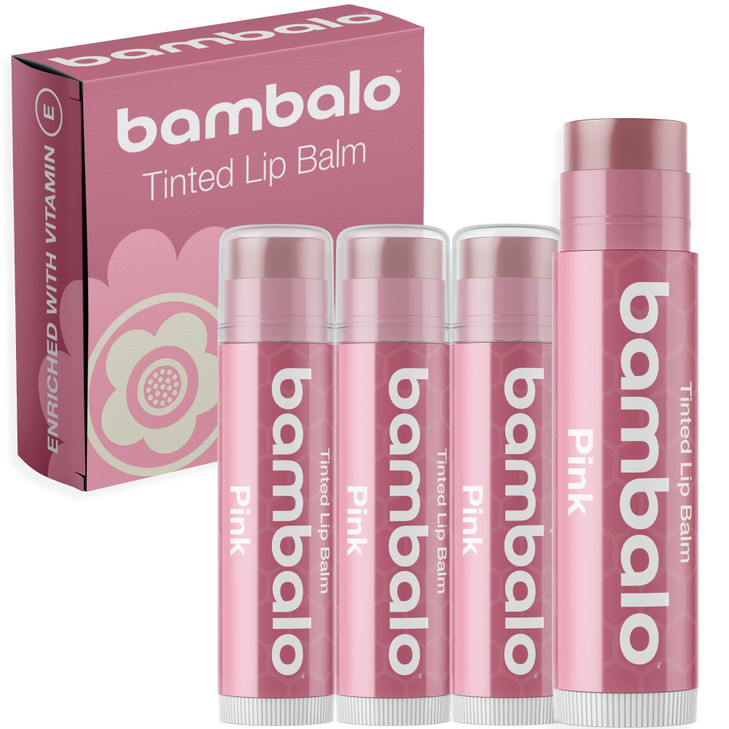 Tinted Lip Balm Pink Bambalo 4 Pack Hydrating Moisturizing Care Soft Rosy Tint Natural Organic Formula Everyday Wear Smooth Color Made In