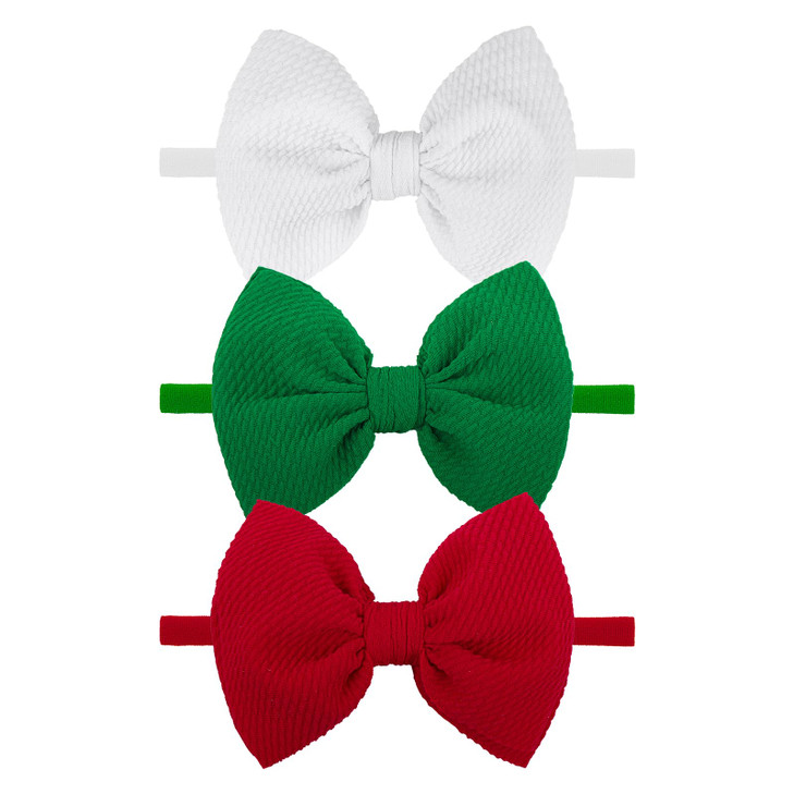 Yanjie Hairband For Baby Girls Christmas Bows Elastic Nylon Headband With Bows Hair Accessories Infant Toddler 3 Pack Red White Green