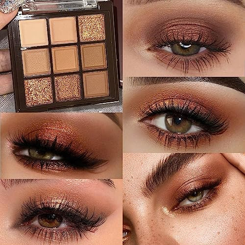Flyeeo Neutral Brown Eye Shadow Palette Rose Gold Dark Brown Eyeshadow Palette Colorful 9 Colors Matte Shimmer Highly Pigmented Nude