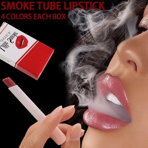 Beuking 4Pcs Cigarette Case Lipstick Long Lasting Non Sticky Matte Nude Lipstick Set Lightweight Mini Velvety Lip Gloss Little Smoke Tube