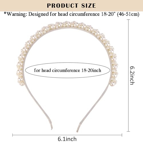 Hapdoo Small Pearl Headbands For Girls 6.1Inch White Beads Headband With Faux Pearl For Wedding Non Adjustable Cute Fashion Beaded Bling