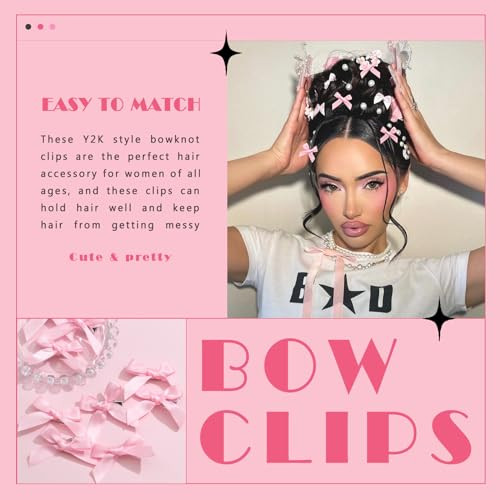 Yaeism 30Pcs Bow Hair Clips Pink Satin Mini Bowknot Hair Accessories Cute Hair Bow Barrettes Ribbon Hairpins For Women Girls