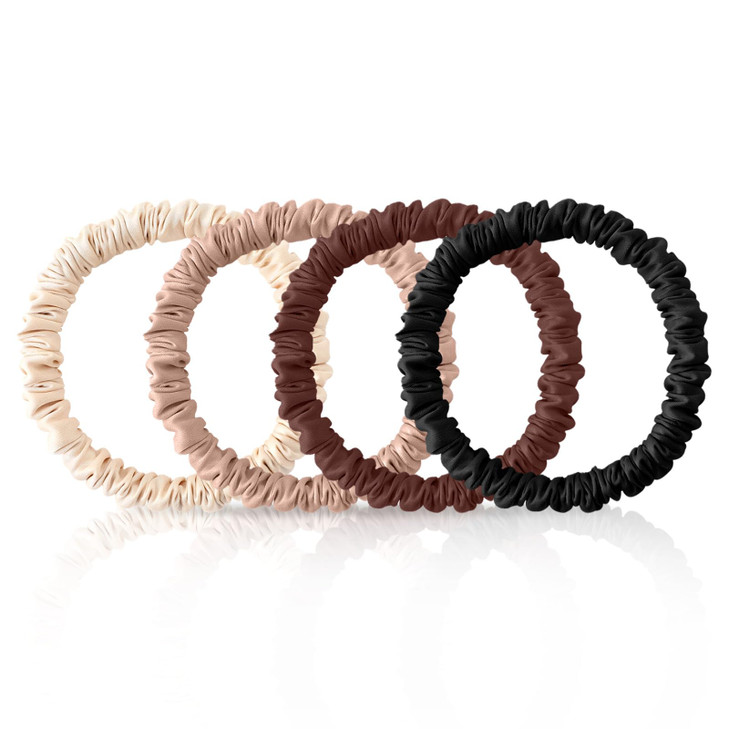 Srevela 4Pcs Mulberry Silk Scrunchies Set Silk Hair Ties Elastic For Women Skinny Scrunchies Reduces Breakage For All Hair Types
