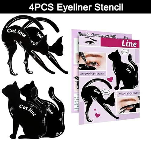 Iddfeve 4 Pcs Eyeliner Stencils For Cat Eye Winged And Smokey Eyeshadow Applicators Shaper Tool Guide 10 Different Effects