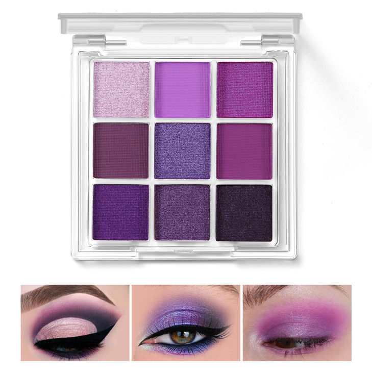 Afghouz 9 Colors Eyeshadow Palette Purple Eye Shadow Makeup Powder Creamy Shimmer Matte Shades Travel Eyeshadow For Women