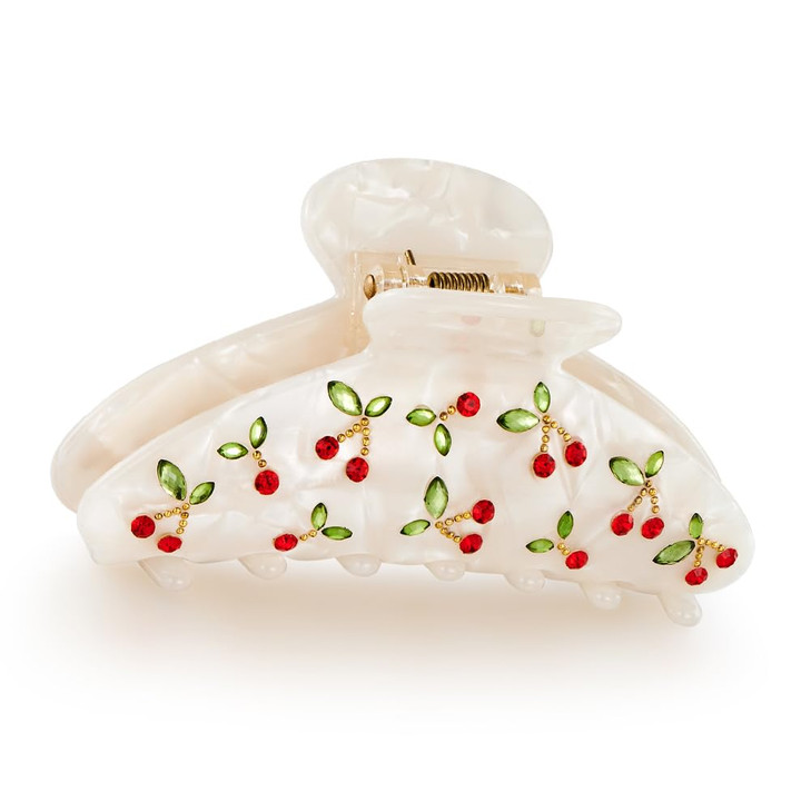 Fauthenticute Cherry Hair Clips For Women Cute White Hair Claws Gift