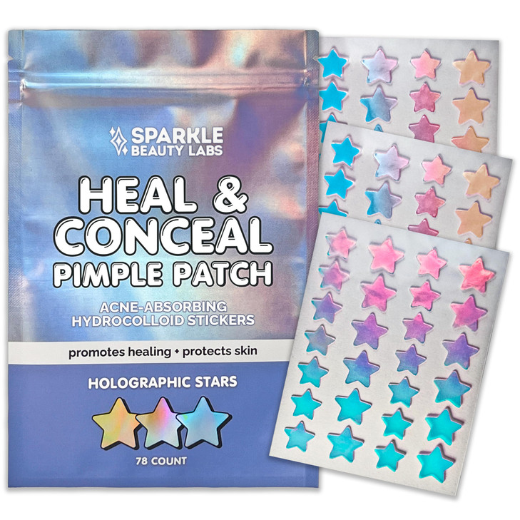 Sparkle Beauty Labs Heal And Conceal Pimple Patch Cute Holographic Star Shaped Acne Patches Fun Hydrocolloid Zit Stickers For Face