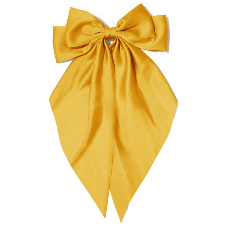 Big Hair Bows For Women Gold Yellow Silky Satin Hair Bow Hair Clips Long Tail Cute Hair Ribbon Coquette Bows Hair Barrettes For Girls