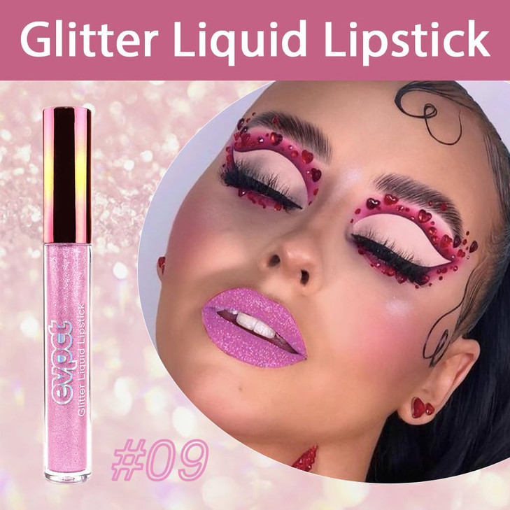Evpct 1Pcs Pink Glitter Metallic Shimmer Diamond Lipstick Lip Gloss For Women Long Lasting Waterproof Light Bright Rose Pink Sparkle Glitter