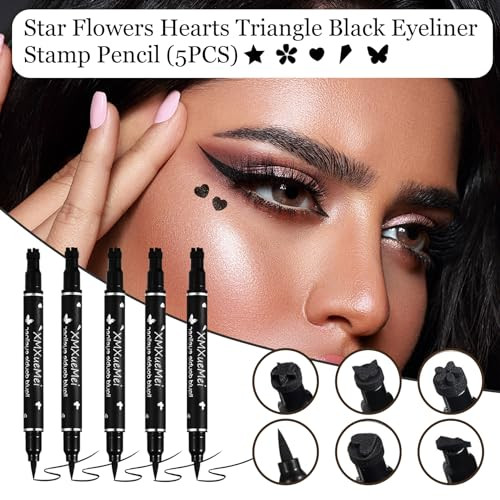 Xmxuemei Double Side Liquid Winged Eyeliner Stamp Smudge Proof Waterproof Eyeliner Pen Set Long Lasting Eye Liner Face Makeup Star Flowers