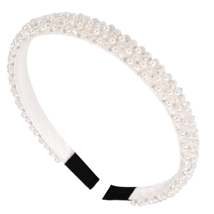 Hapdoo 1Pc White Pearl Headbands For Women Girls Cute Beads Headband With Faux Pearl For Wedding Bride Fashion Beaded Bling Hairbands Hair