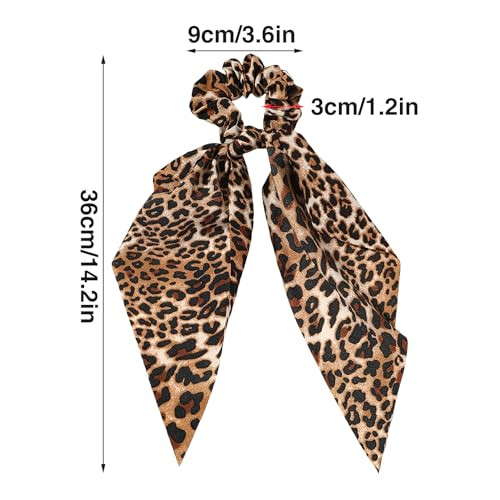 Leopard Hair Scarf Scrunchies For Women 2Pcs Bow Scrunchies Knotted Bow Hair Ties Long Elastic Bands Satin Hair Ribbon Scrunchy Soft