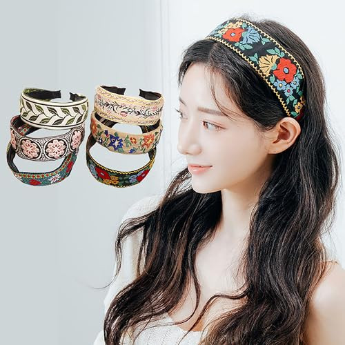 Xxfbjnmd Multi Pattern Flower Embroidery Headbands Boho Handmade Embroidery Wide Vintage Ethnic Style Hairbands For Women Outdoor Hair