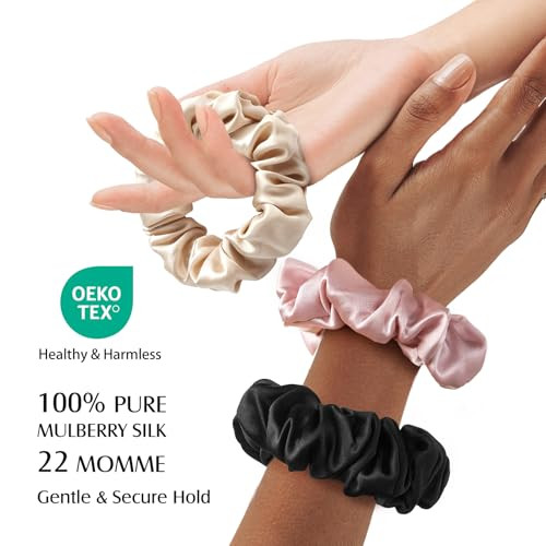 Yfong 3 Pcs 100 Percent Mulberry Silk Scrunchies For Women Girls Soft No Damage