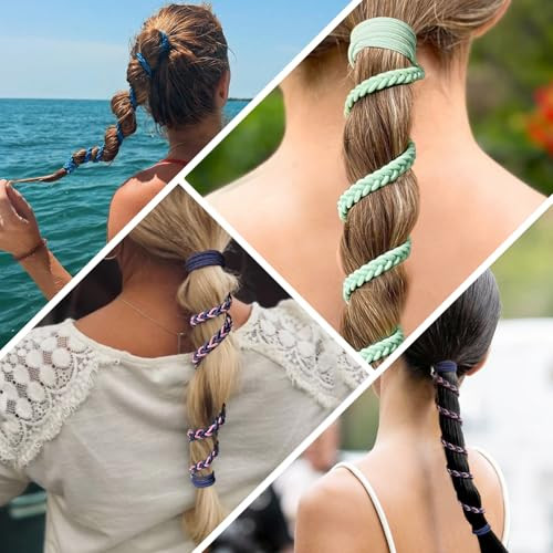 Hair Ties For Women Long Hair 25 Elastic No Tangle Spiral Hair Ties Damage Free Pony Tail Wraps For Thick Long Hair Motorcycle Hair