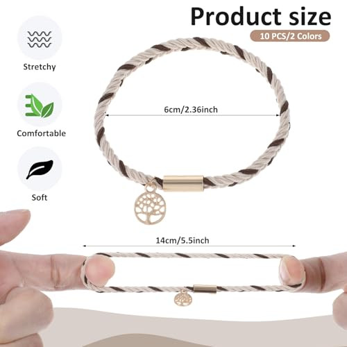 10 Pcs Hair Tie Bracelets For Women Boho Hair Ties For Thin Hair 5 Styles No Damage Ponytail Holders Elastic Hair Bands Light Coffee Colors